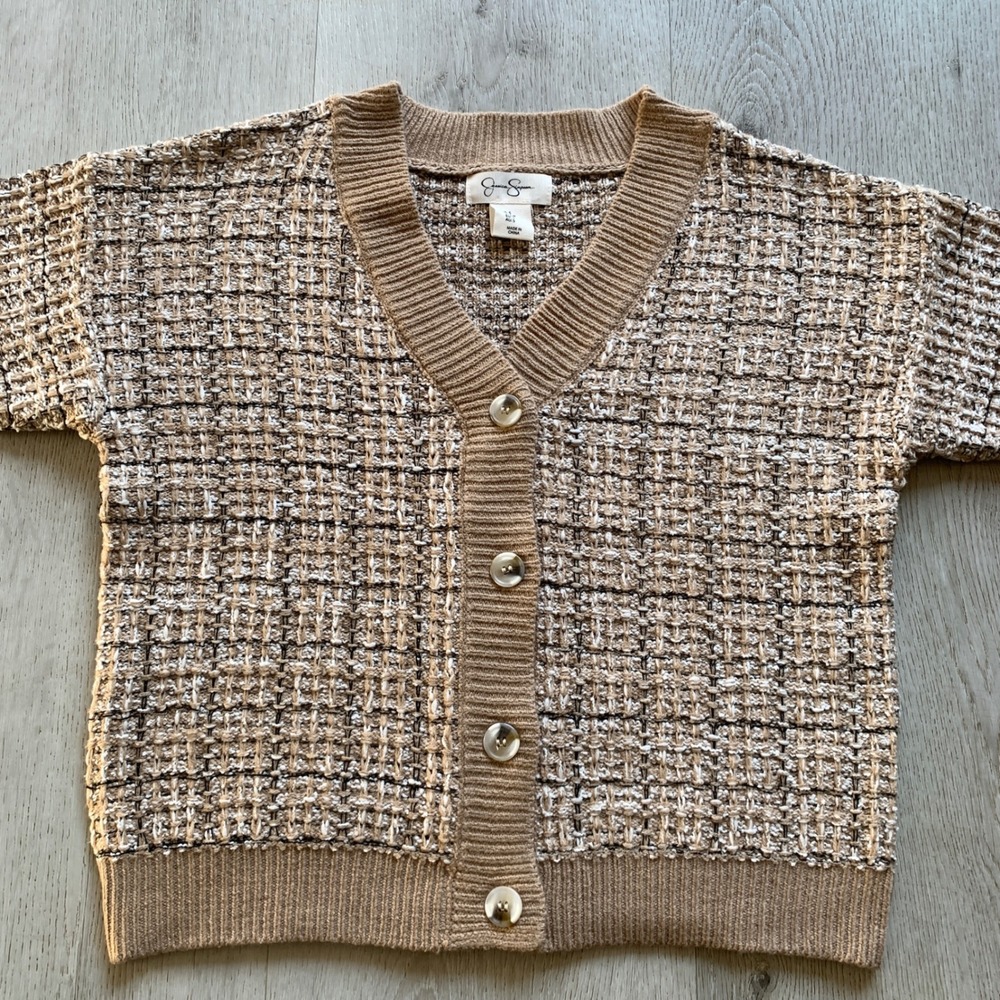 Jessica Simpson Womens V-Neck‎ Multi Color Knit Long-Sleeve Tweed Cardigan